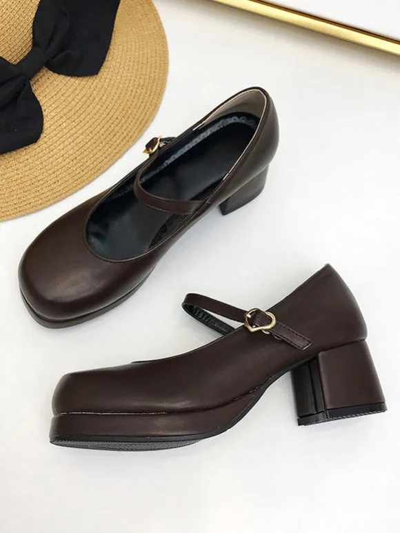 Sweet Lolita Footwear Deep Brown PU Leather Chunky Heel Lolita Shoes