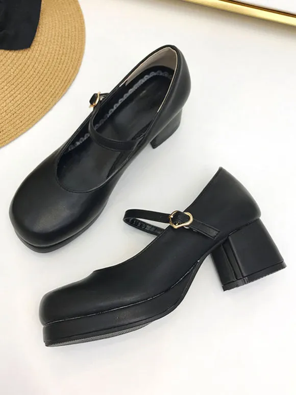 Sweet Lolita Footwear Deep Brown PU Leather Chunky Heel Lolita Shoes