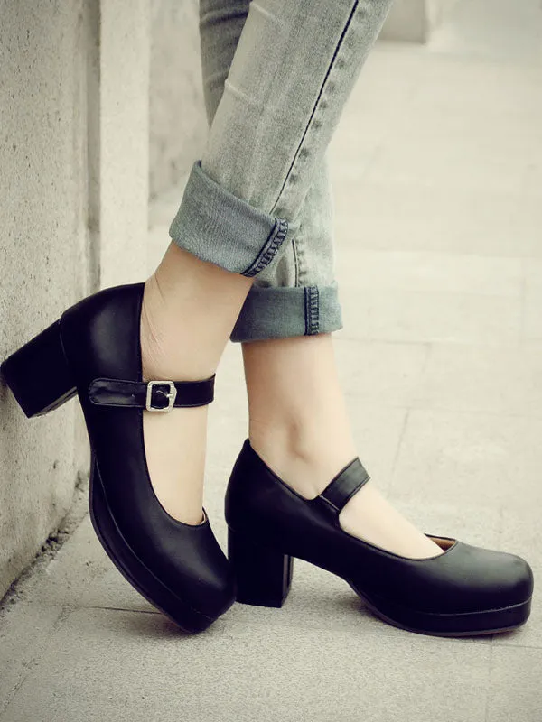 Sweet Lolita Footwear Round Toe PU Leather Ankle Strap Lolita Pumps
