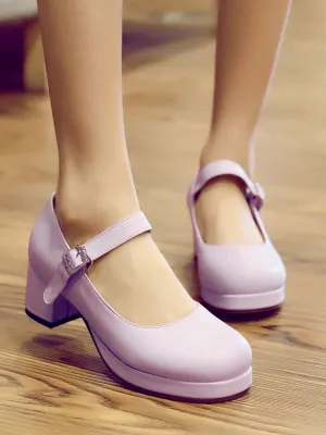 Sweet Lolita Footwear Round Toe PU Leather Ankle Strap Lolita Pumps