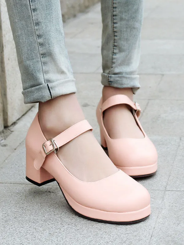 Sweet Lolita Footwear Round Toe PU Leather Ankle Strap Lolita Pumps