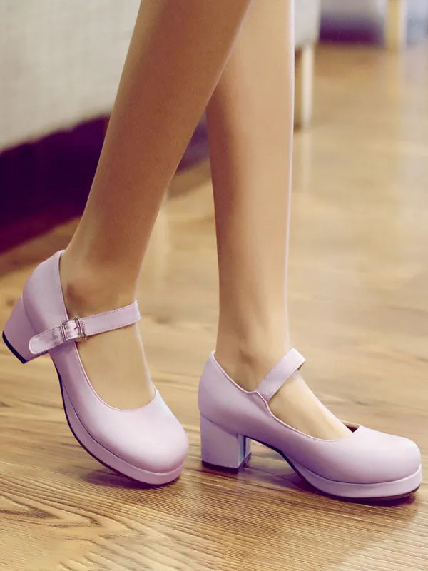 Sweet Lolita Footwear Round Toe PU Leather Ankle Strap Lolita Pumps