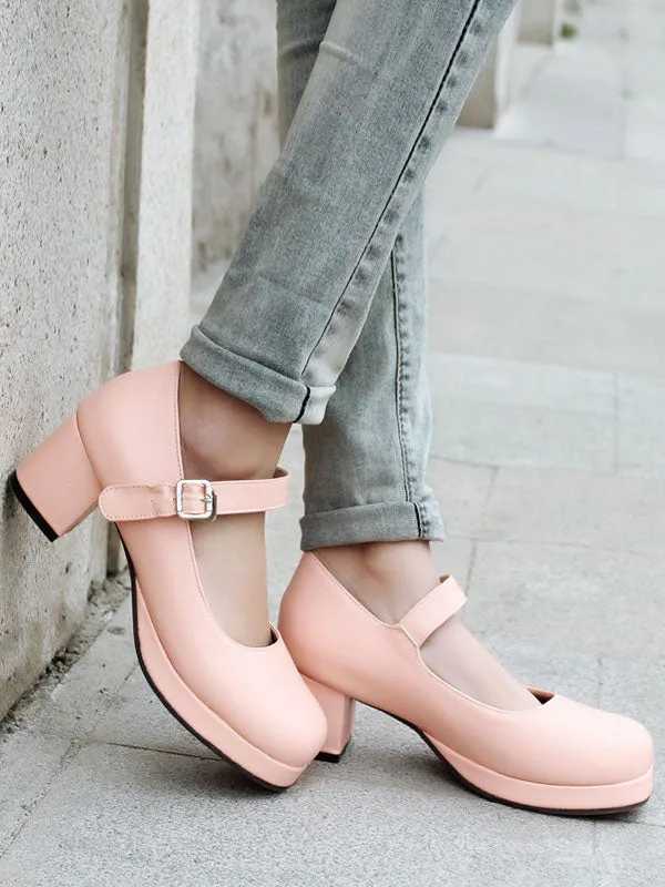 Sweet Lolita Footwear Round Toe PU Leather Ankle Strap Lolita Pumps