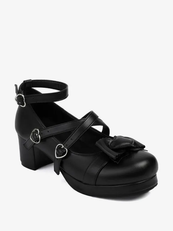 Sweet Lolita Footwear White Bows Round Toe PU Leather Lolita Pumps