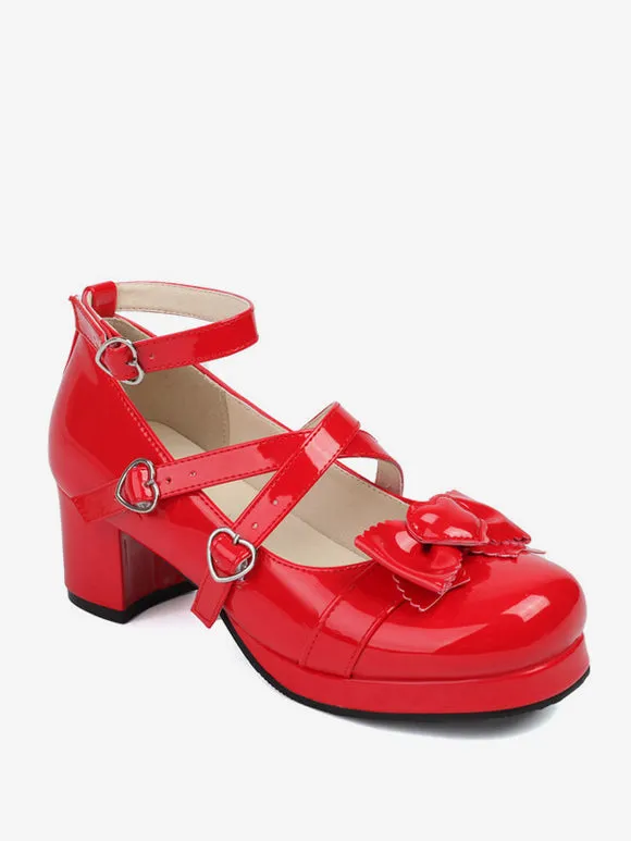 Sweet Lolita Footwear White Bows Round Toe PU Leather Lolita Pumps