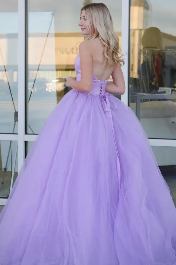 Sweetheart Ball Gown Prom Dresses Lilac Tulle Formal Dress APP0727