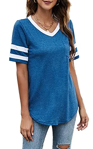 Sweetnight Womens Short Sleeve Flare Tunic Tops Fashion Pocket T Shirts Loose Fit Jersey Shirts (XX-Large, Z-Blue)
