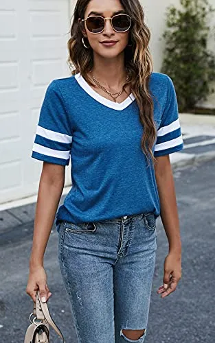 Sweetnight Womens Short Sleeve Flare Tunic Tops Fashion Pocket T Shirts Loose Fit Jersey Shirts (XX-Large, Z-Blue)