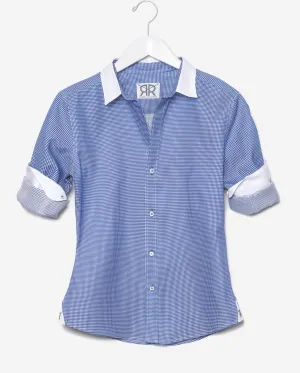 Tailored - Blue and White Check with White Collar and Cuffs
