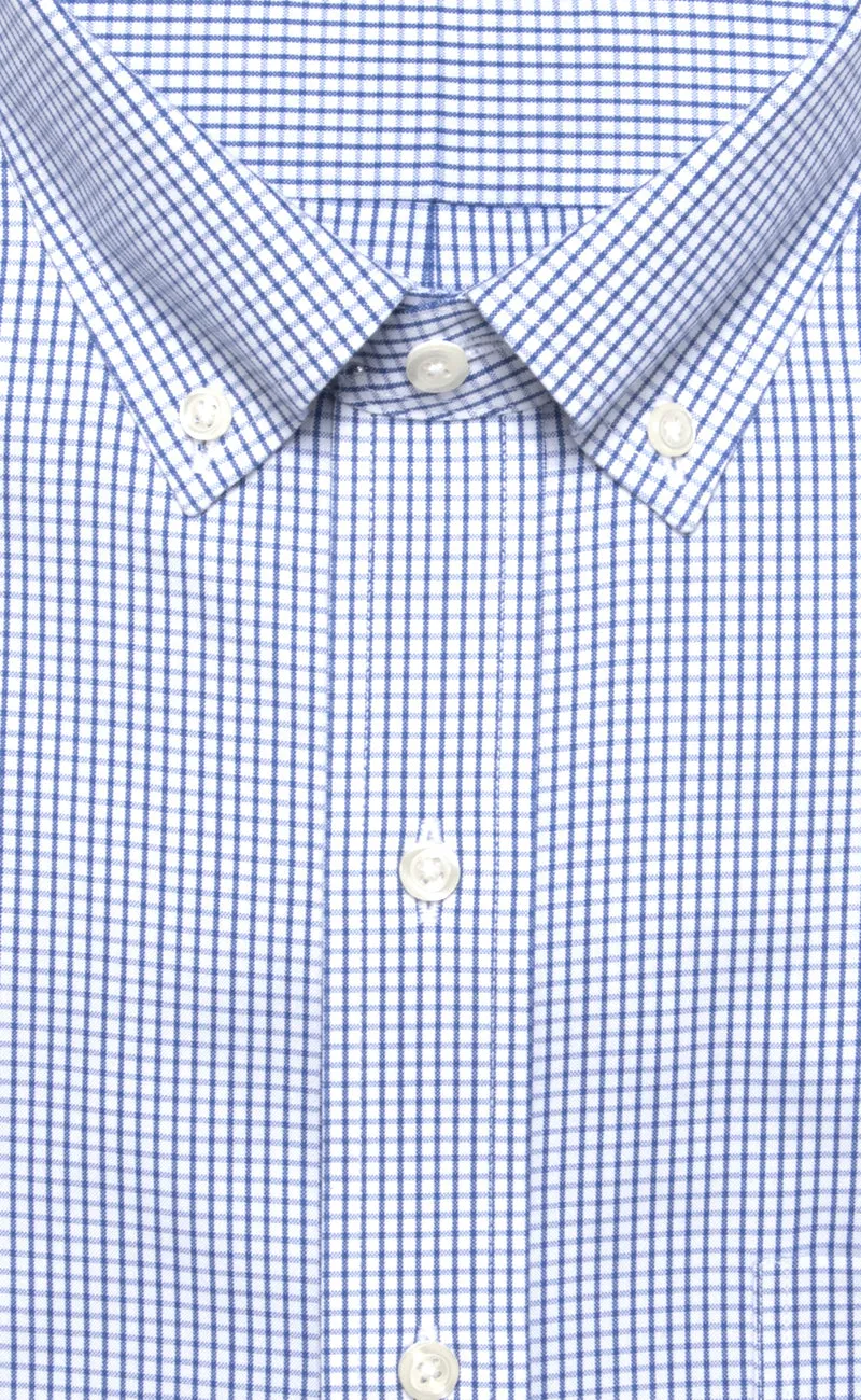 Tailored Fit Blue Check Button-Down Collar Supima® Cotton Non-Iron Pinpoint Oxford Dress Shirt