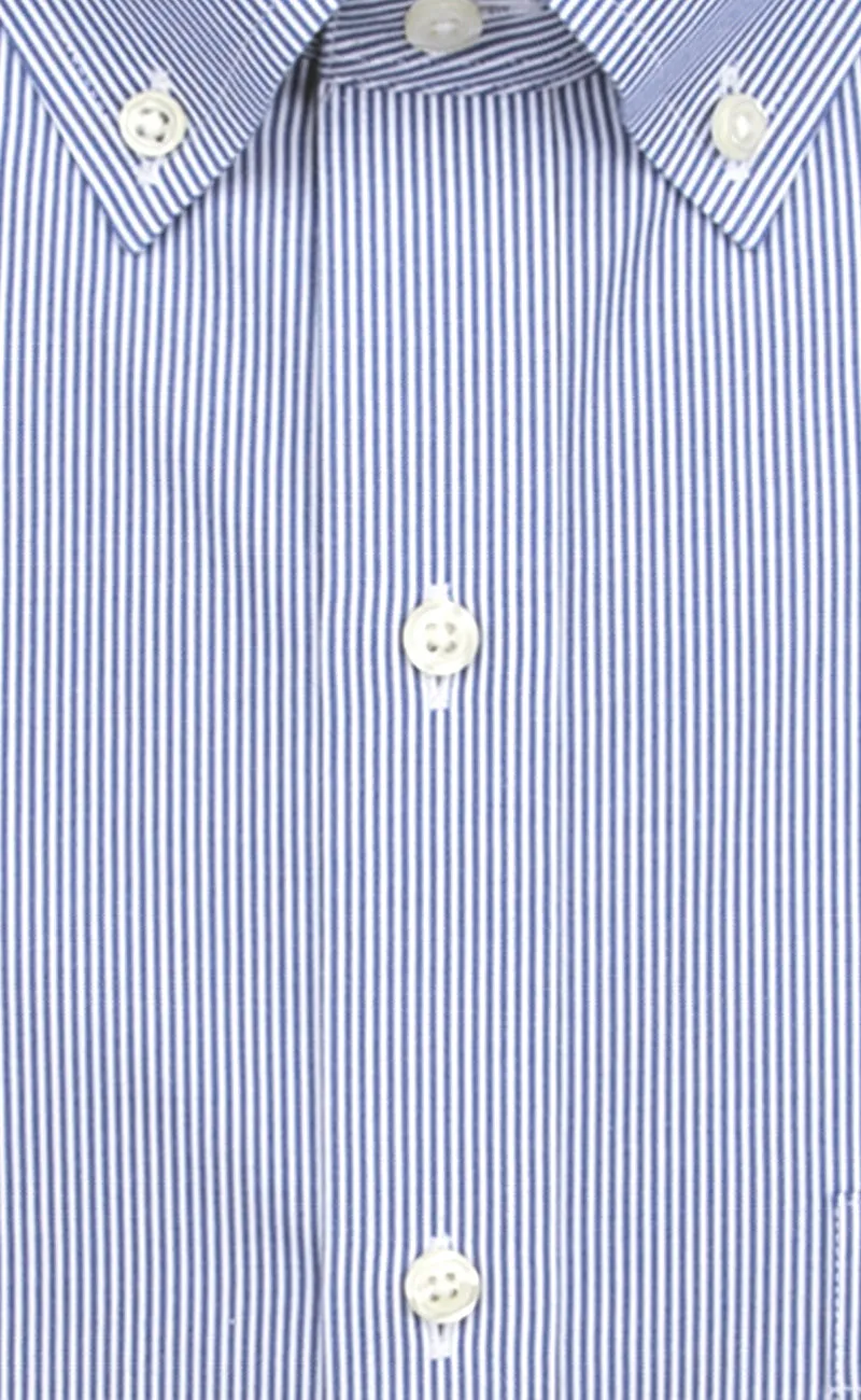 Tailored Fit Blue Fine Line Stripe Button-Down Collar Supima® Cotton Non-Iron Pinpoint Oxford Dress Shirt