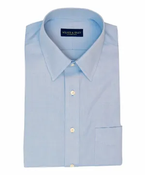 Tailored Fit Blue Solid Point Collar Supima® Cotton Non-Iron Pinpoint Oxford Dress Shirt (B/T)