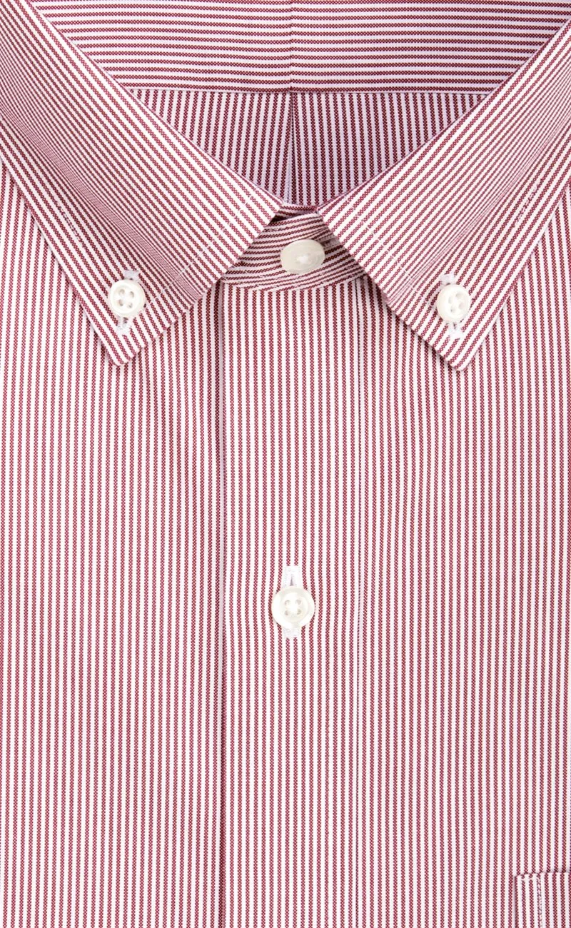 Tailored Fit Red Fine Line Stripe Button-Down Collar Supima® Cotton Non-Iron Pinpoint Oxford Dress Shirt (B/T)