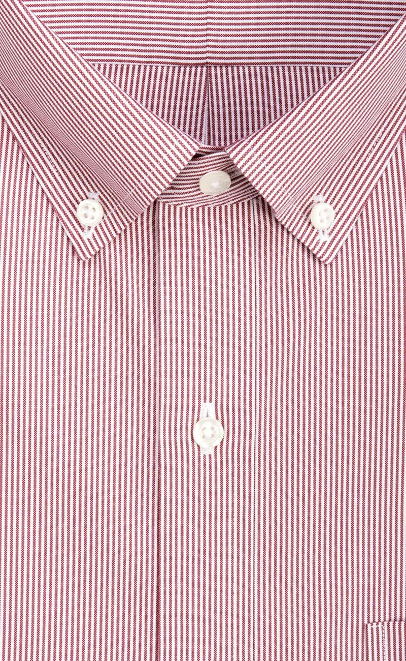 Tailored Fit Red Fine Line Stripe Button-Down Collar Supima® Cotton Non-Iron Pinpoint Oxford Dress Shirt