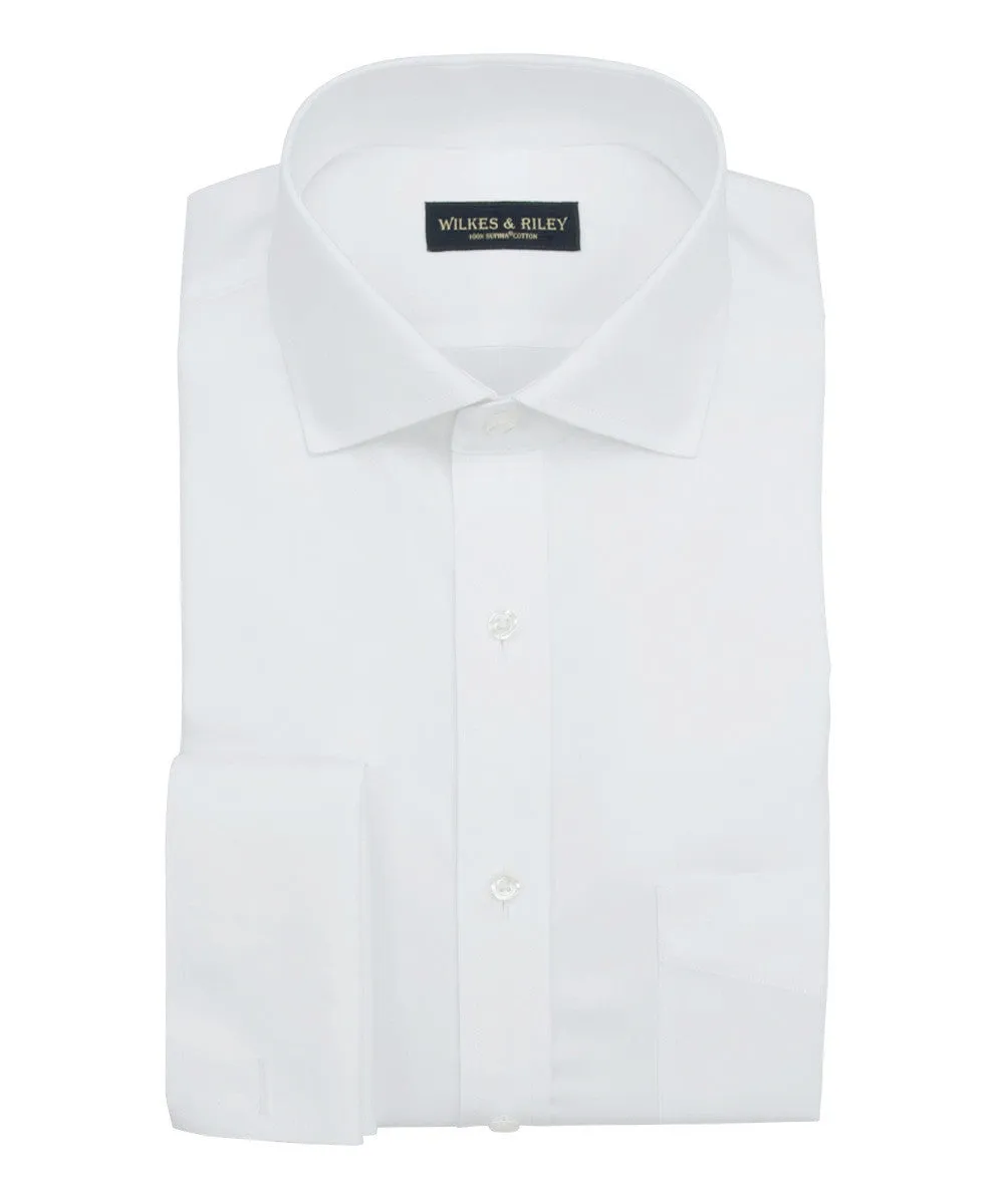 Tailored Fit White Royal Oxford English Spread Collar French Cuff Supima® Cotton Non-Iron Dress Shirt