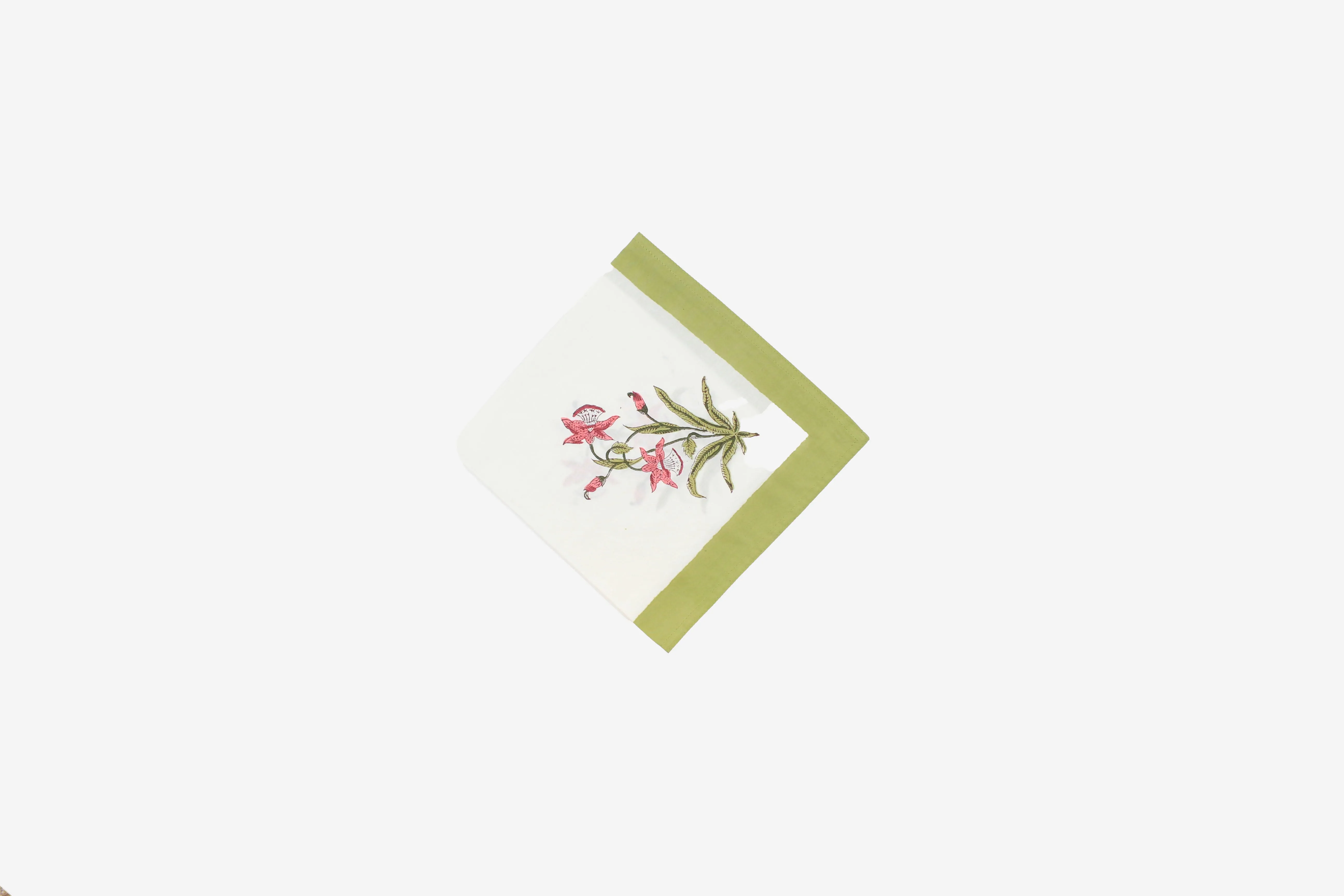 Tea Towel green border floral motif