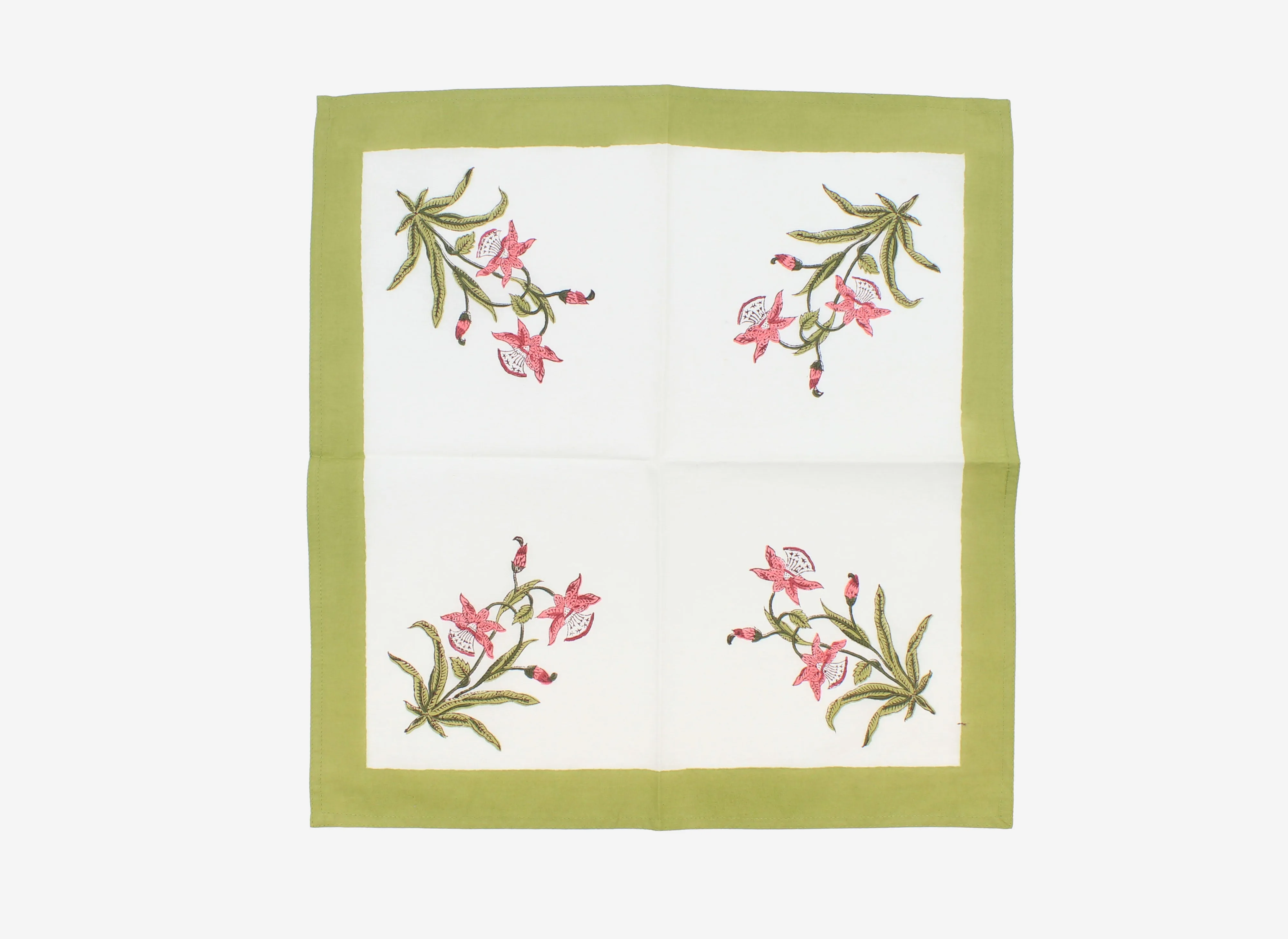 Tea Towel green border floral motif