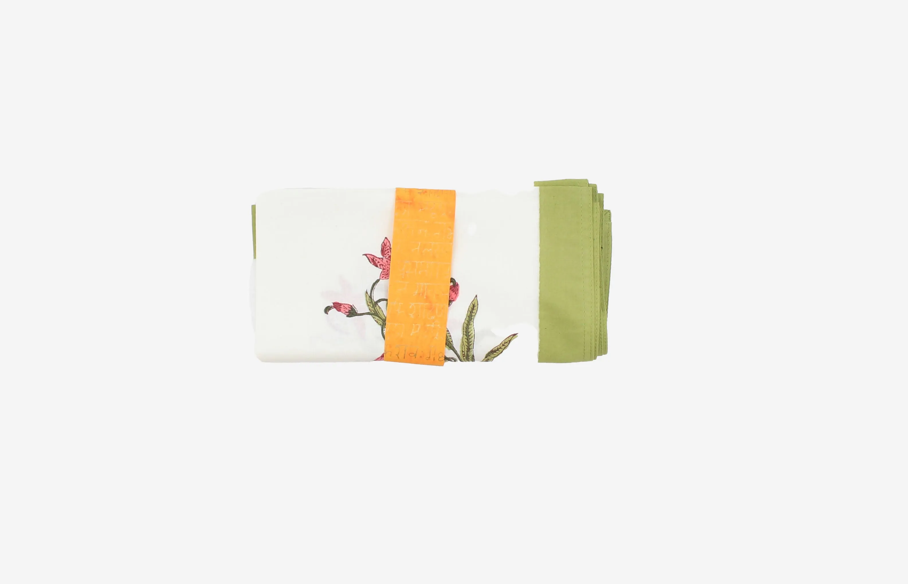 Tea Towel green border floral motif