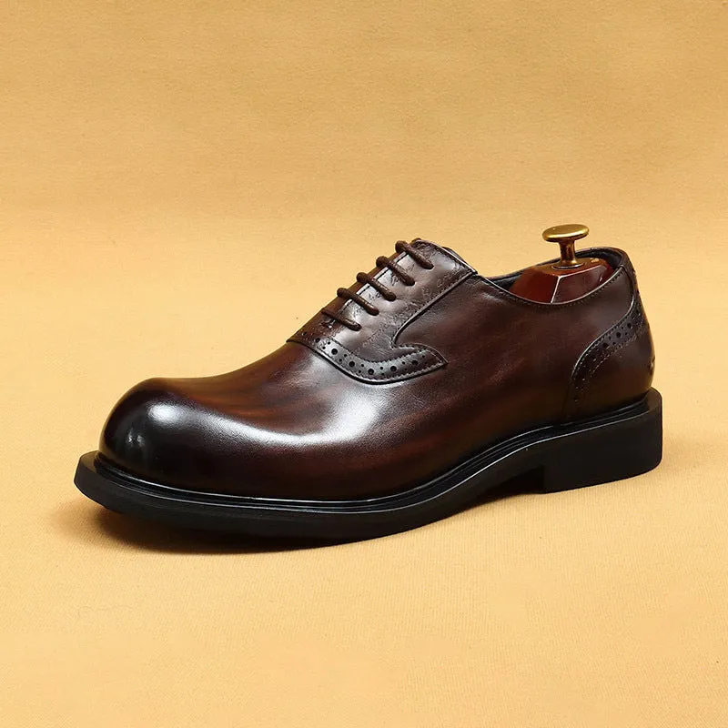 Top Layer Cowhide Men's Leather Shoes Business Casual Leather Shoes Men's Genuine Leather England Style Retro Rub Colored Oxford Shoes Men's round Shoes89621
