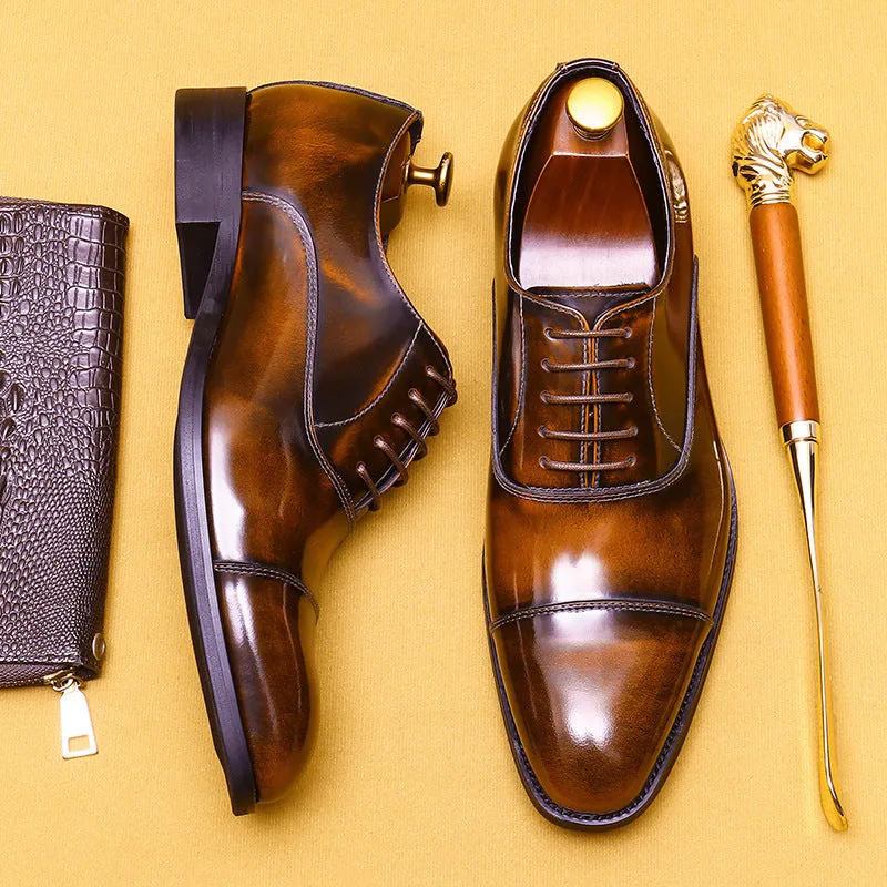 Top Layer Cowhide Men's Leather Shoes Men's Formal Wear Business Genuine Leather Pointed Oxford Shoes Patent Leather Glossy Men's Shoes23559