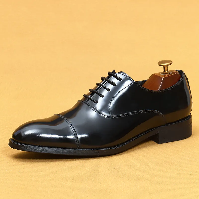 Top Layer Cowhide Men's Leather Shoes Men's Formal Wear Business Genuine Leather Pointed Oxford Shoes Patent Leather Glossy Men's Shoes23559