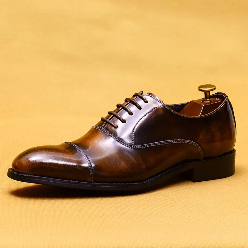 Top Layer Cowhide Men's Leather Shoes Men's Formal Wear Business Genuine Leather Pointed Oxford Shoes Patent Leather Glossy Men's Shoes23559