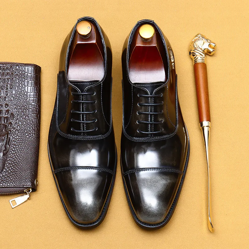 Top Layer Cowhide Men's Leather Shoes Men's Formal Wear Business Genuine Leather Pointed Oxford Shoes Patent Leather Glossy Men's Shoes23559