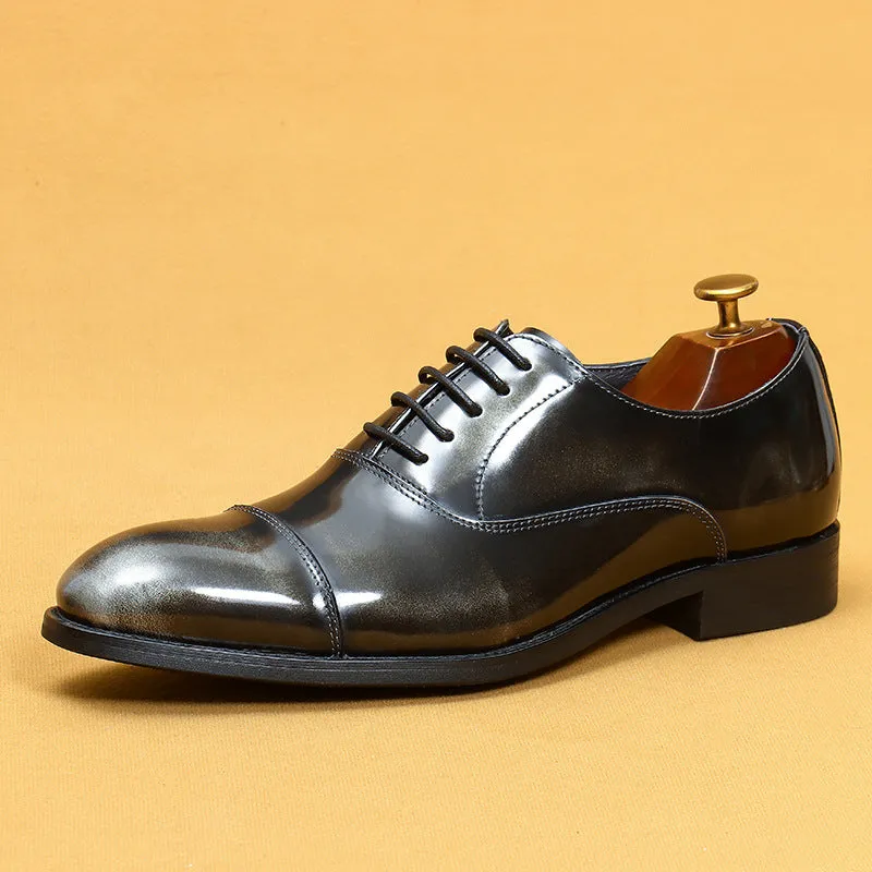 Top Layer Cowhide Men's Leather Shoes Men's Formal Wear Business Genuine Leather Pointed Oxford Shoes Patent Leather Glossy Men's Shoes23559