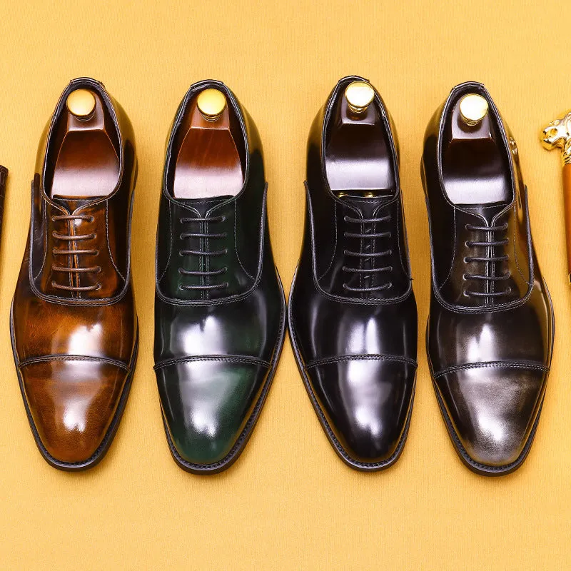 Top Layer Cowhide Men's Leather Shoes Men's Formal Wear Business Genuine Leather Pointed Oxford Shoes Patent Leather Glossy Men's Shoes23559