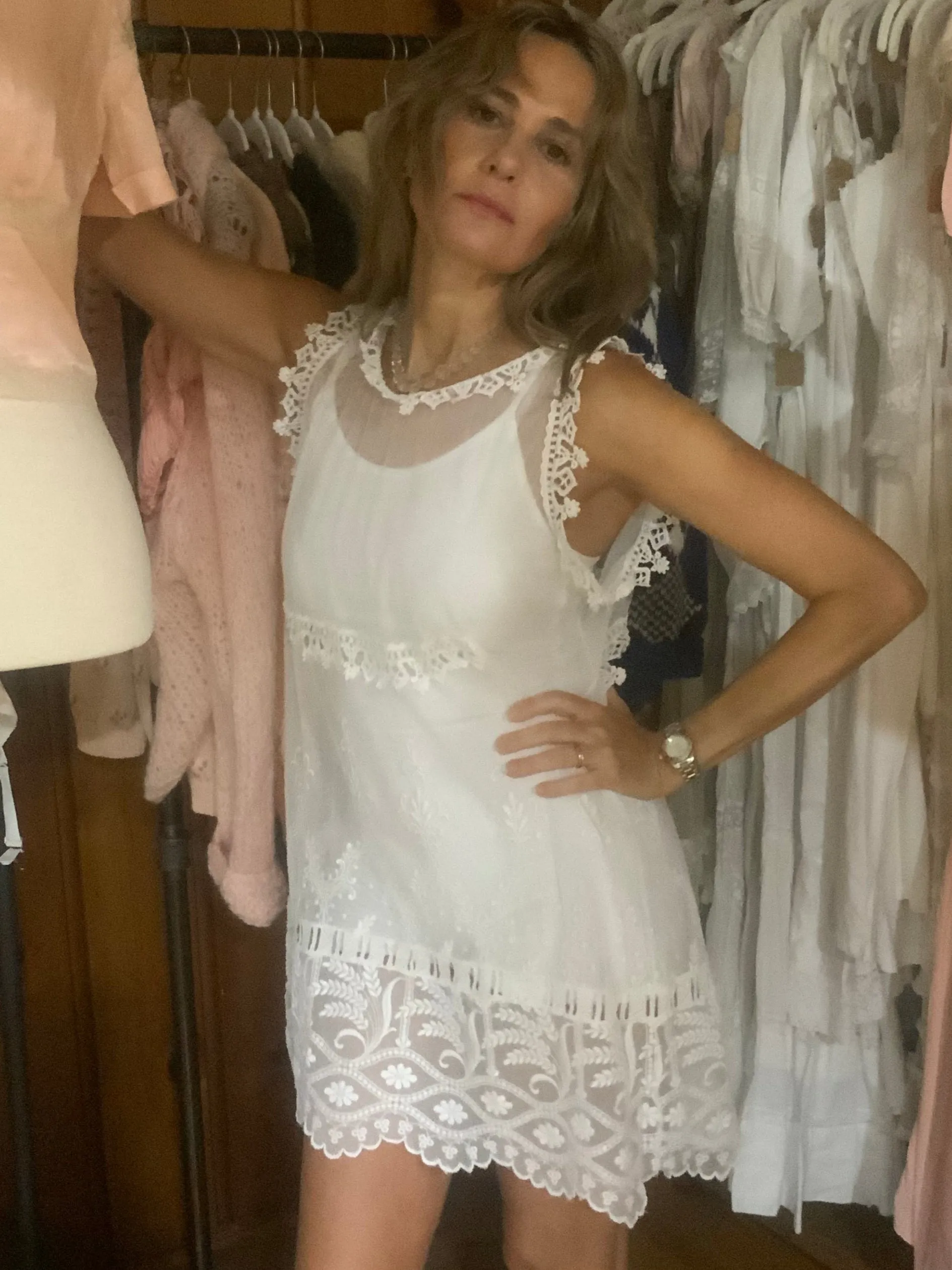 Tulle and Handmade Lace Mini Dress - 20s - 20V