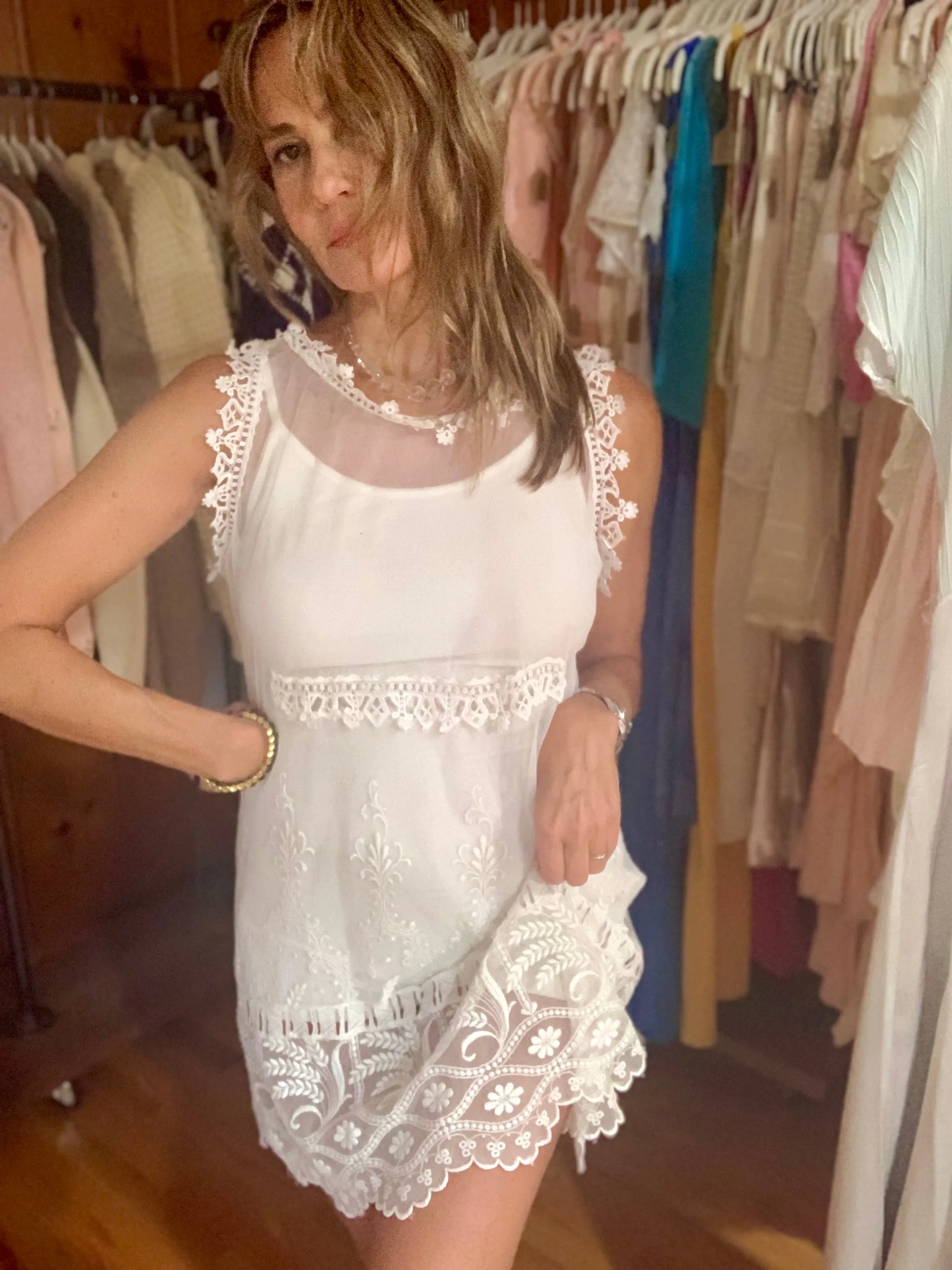 Tulle and Handmade Lace Mini Dress - 20s - 20V