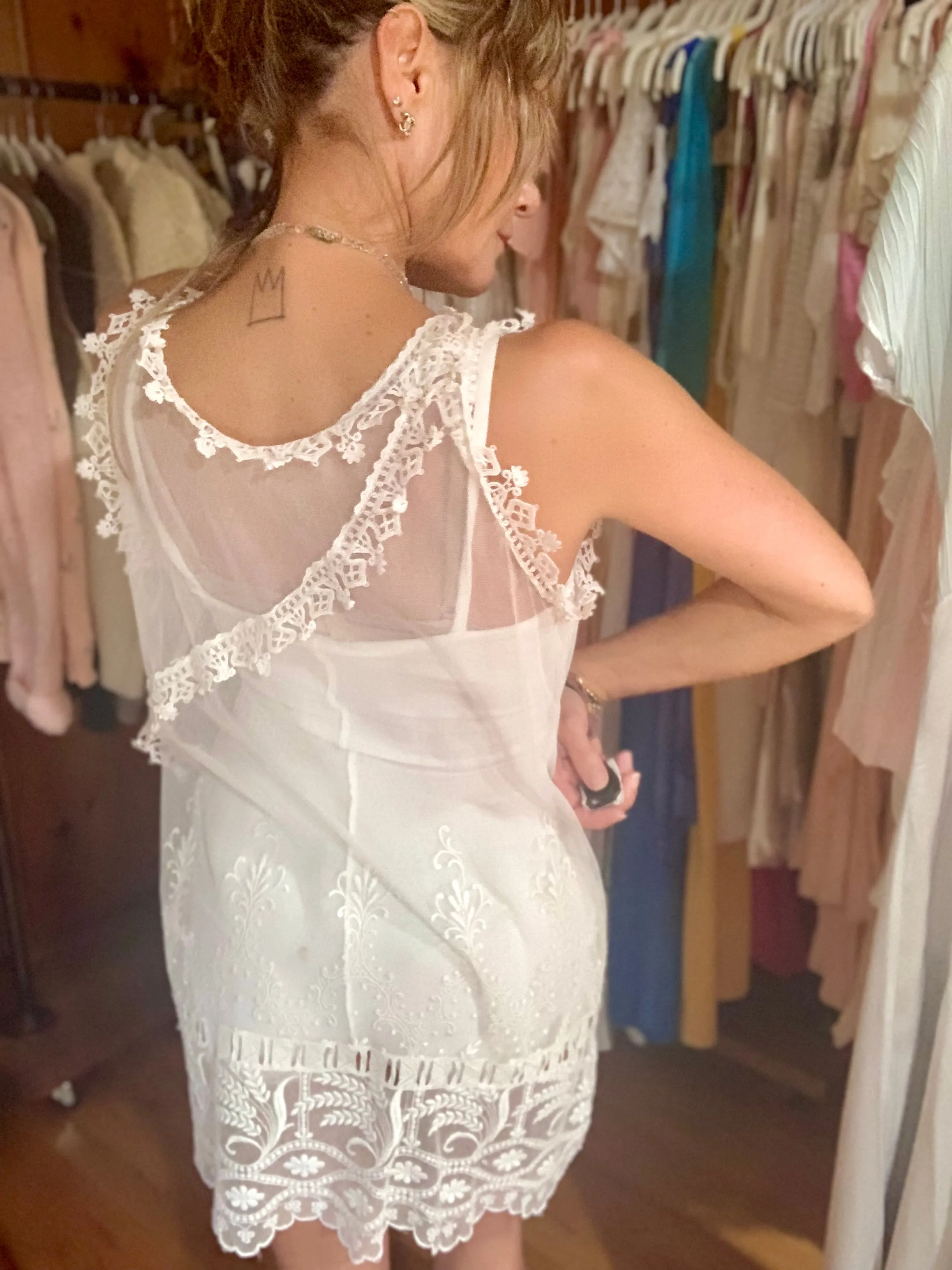Tulle and Handmade Lace Mini Dress - 20s - 20V
