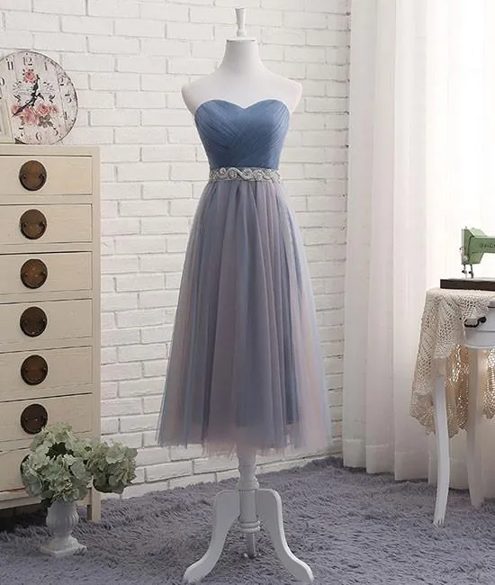 Tulle Grey and Blue Bridesmaid Dresses, Wedding Party Dresses, Long Party Dresses