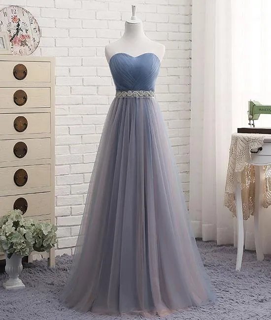 Tulle Grey and Blue Bridesmaid Dresses, Wedding Party Dresses, Long Party Dresses