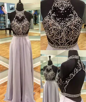 Unique high neck sequin long prom dress, sequin evening dress