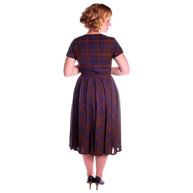 Vintage Blue/Brown Plaid Dress & Jacket Jane Derby 1950s 36-28-Free