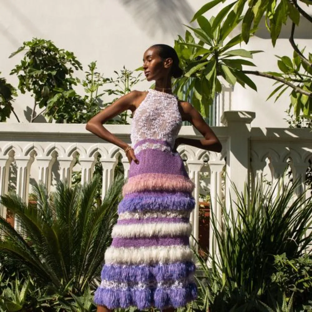 Violet Multicolor Handmade Knit Dress