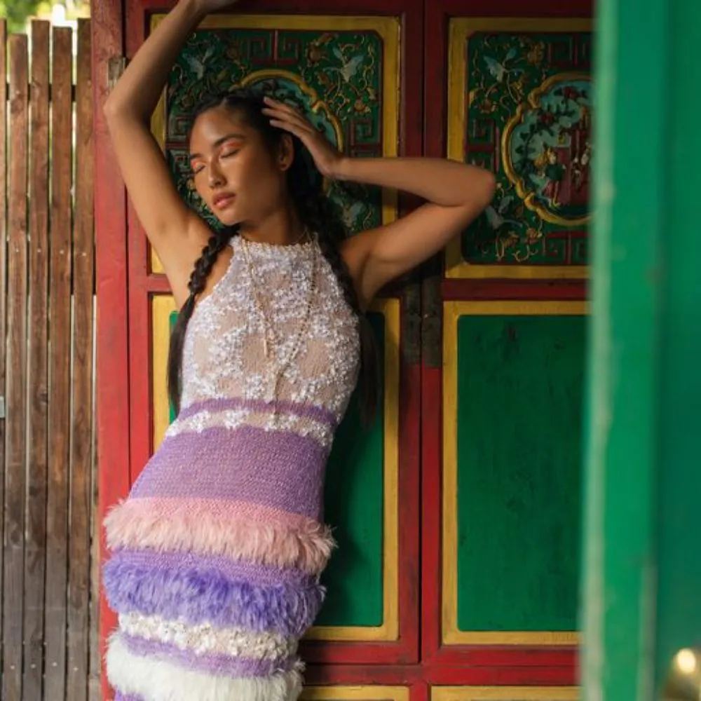 Violet Multicolor Handmade Knit Dress