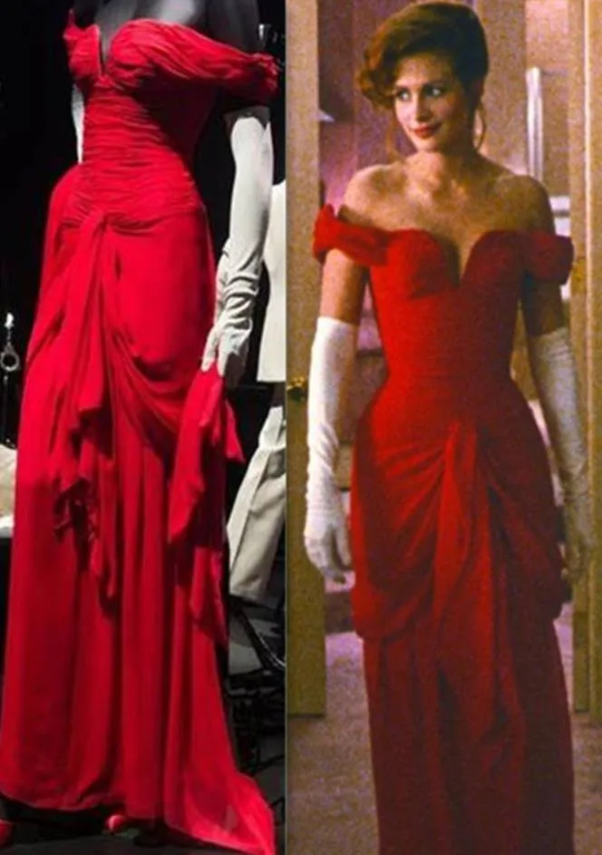 Vivian Ward by Julia Roberts Red Off The Shoulder Gown Prom Dress Vivian Pretty Woman Formal Dress with White Gloves