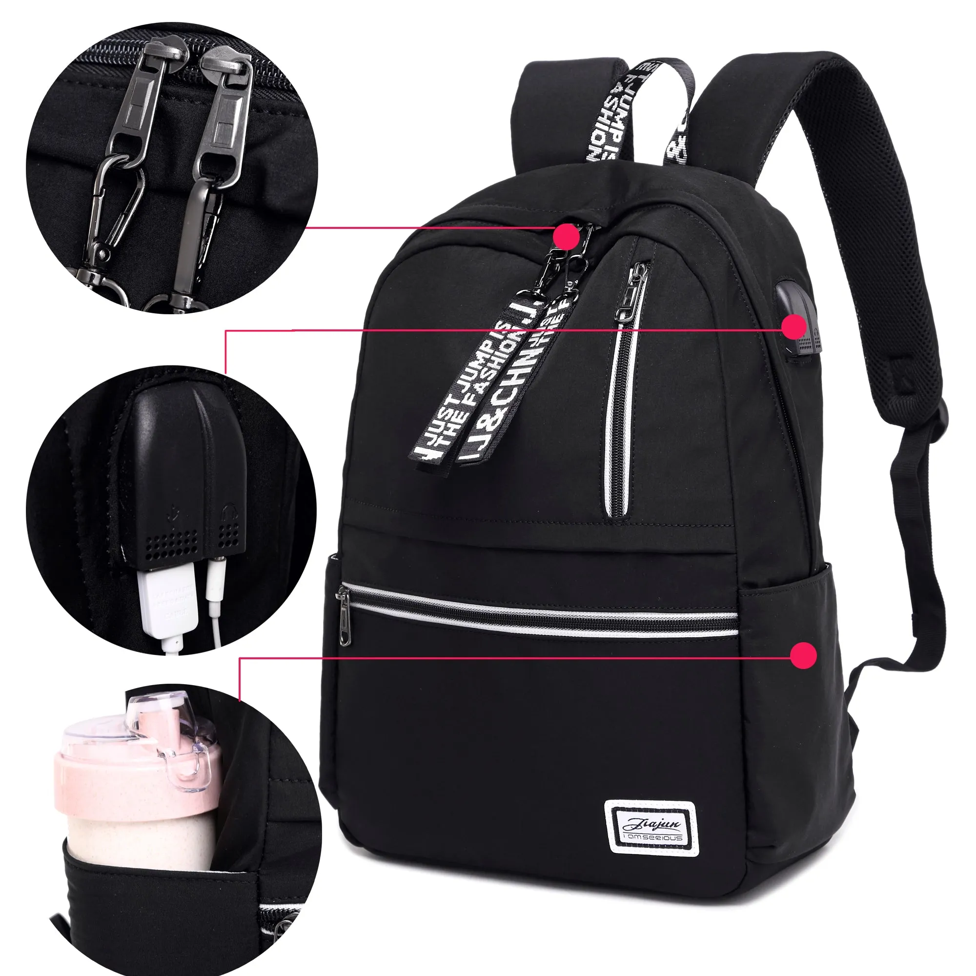 Waterproof Backpack with Charger for Travel Teens Girls School Bookbag