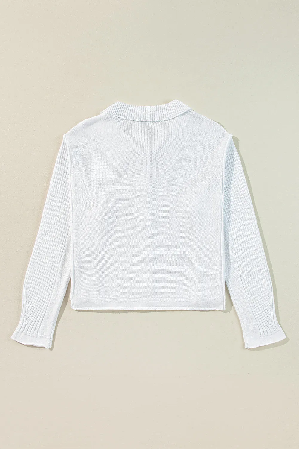 White Collared Button-up Loose Fit Casual Sweater