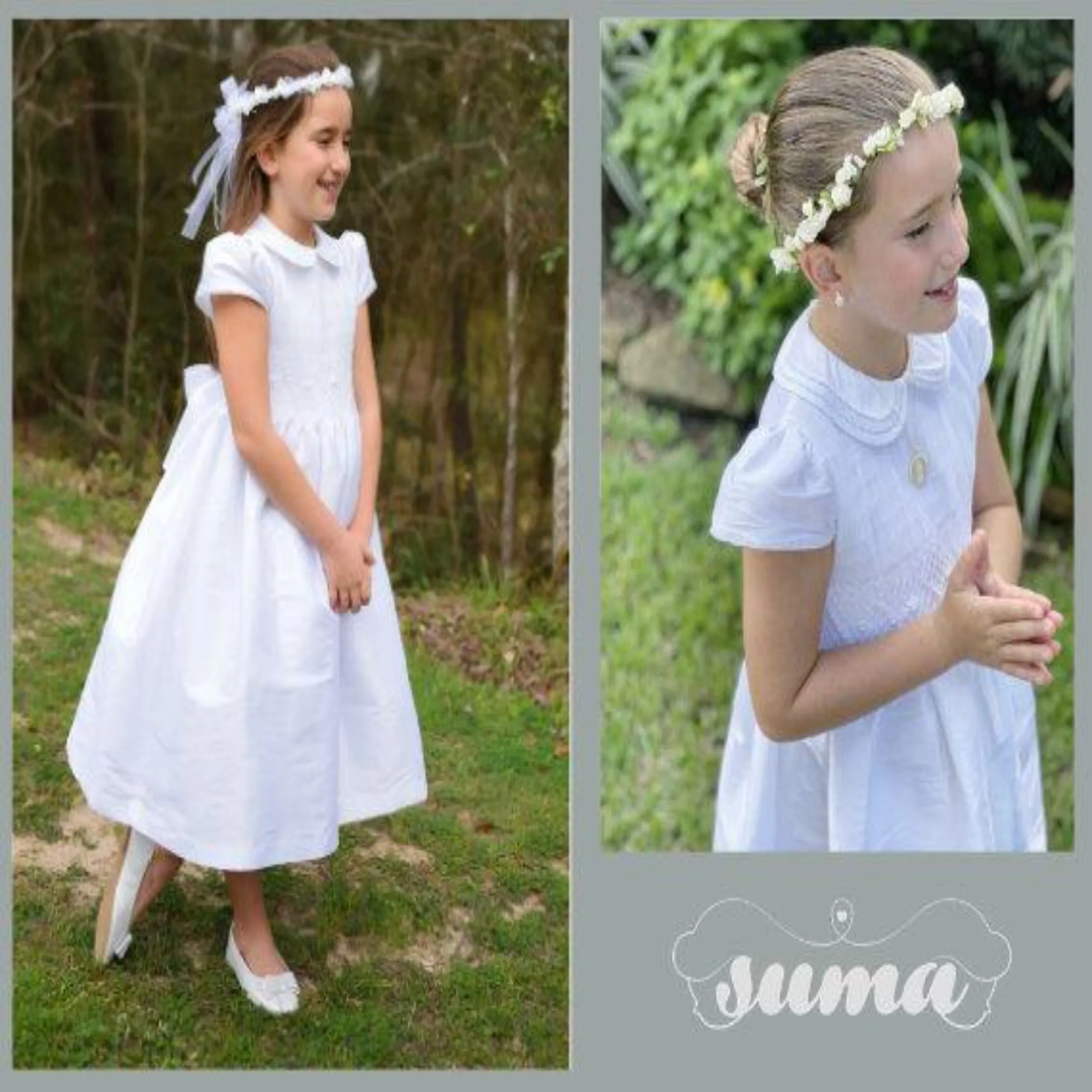 White Shantung Fabric, First Communion Dress, Hand Made, Smocked Dresses sizes 6 -12