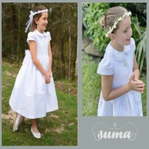 White Shantung Fabric, First Communion Dress, Hand Made, Smocked Dresses sizes 6 -12