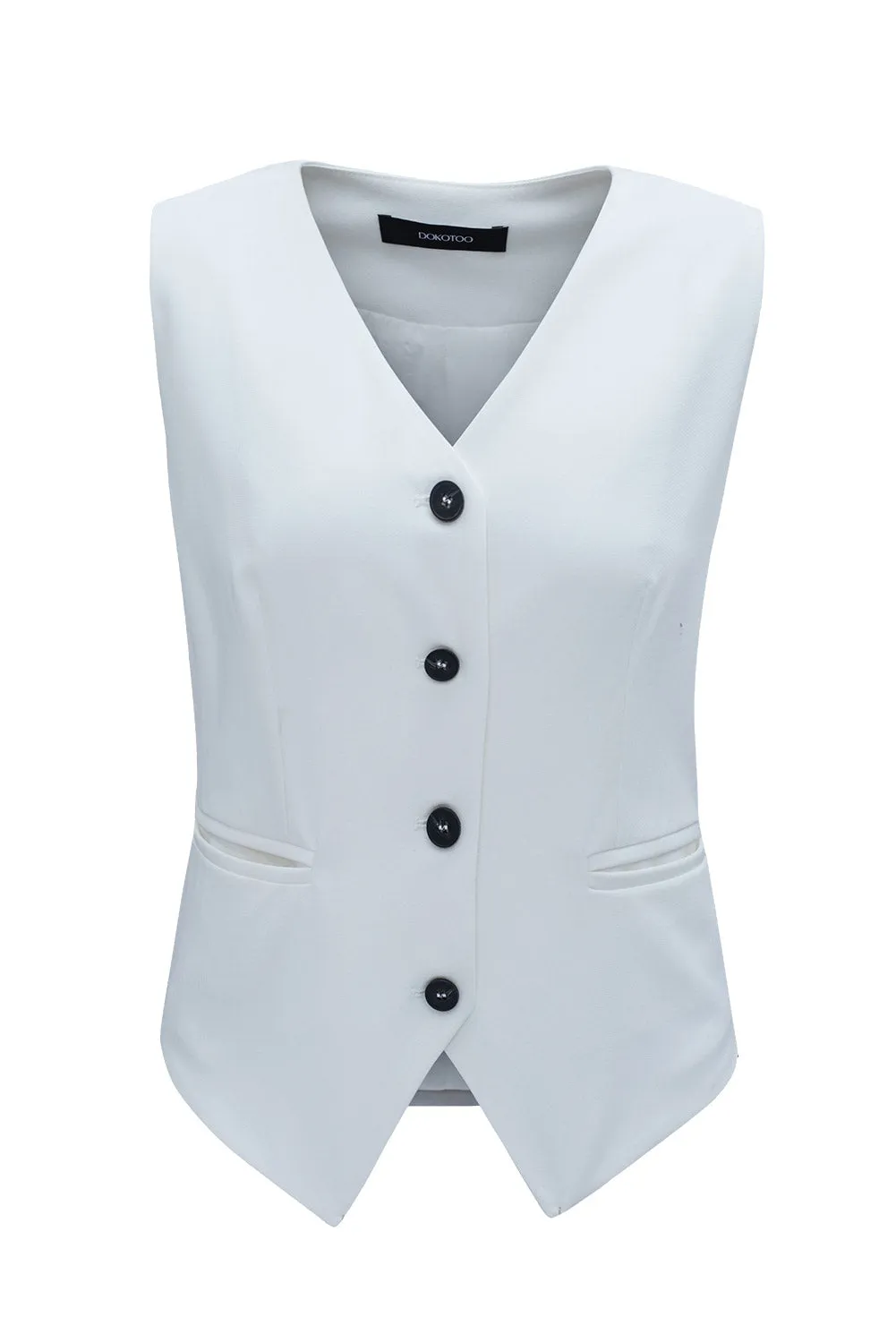 White Solid Color Button up V Neck Suit Vest