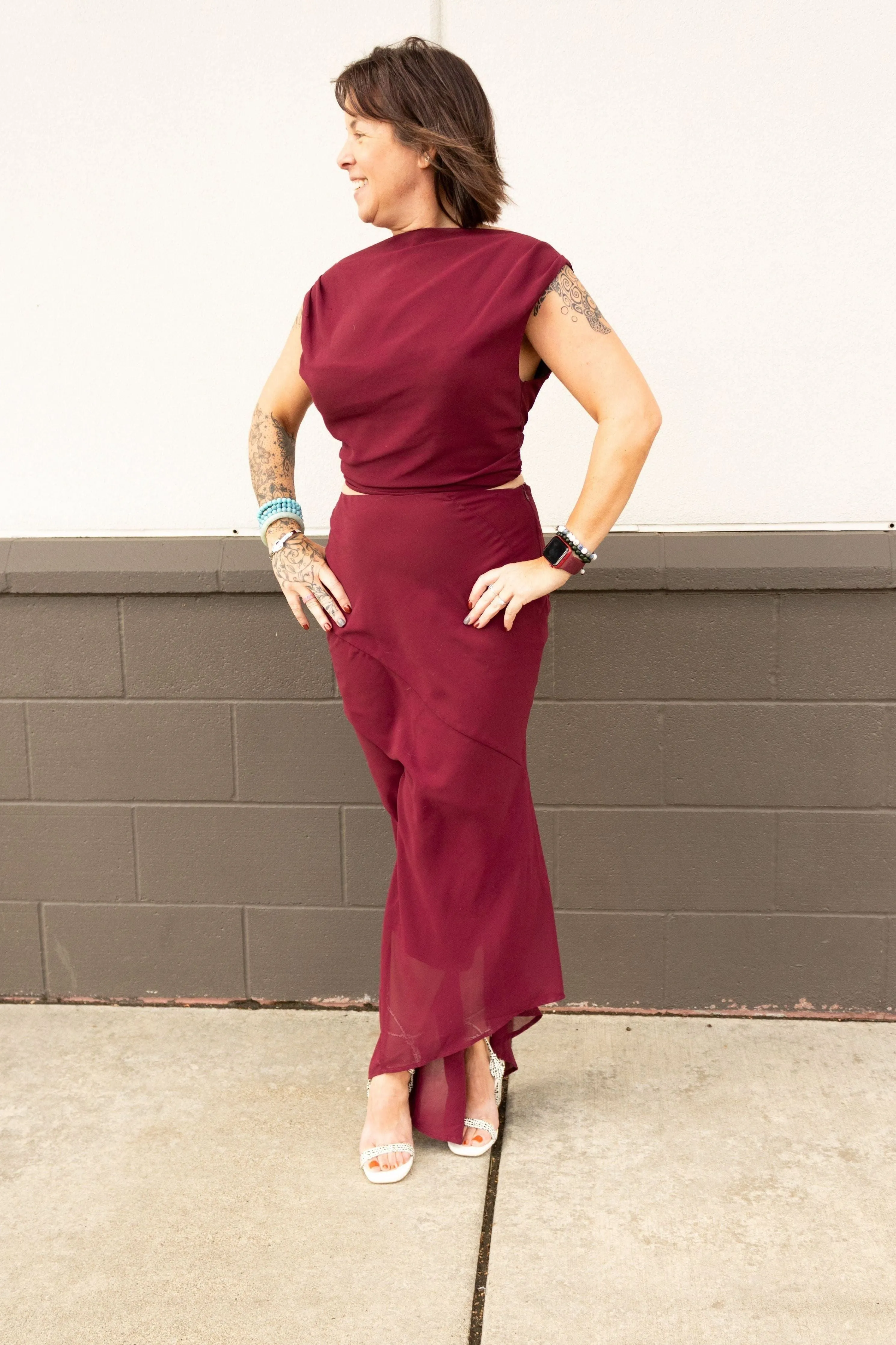 Wine Cowl Neck Top