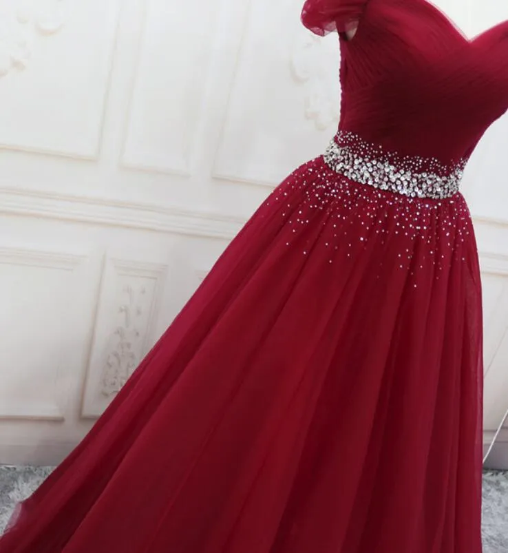 Wine Red Elegant Princess Gown, Handmade Off Shoulder Ball Gowns, Party Dress