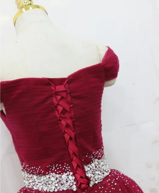 Wine Red Elegant Princess Gown, Handmade Off Shoulder Ball Gowns, Party Dress