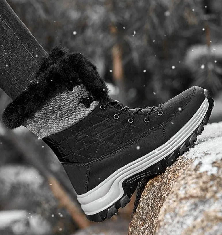 Winter Warm Plush Fur Waterproof Leather Snow Boots for Outdoor Work and Combat