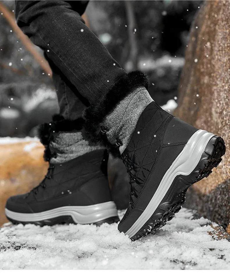 Winter Warm Plush Fur Waterproof Leather Snow Boots for Outdoor Work and Combat