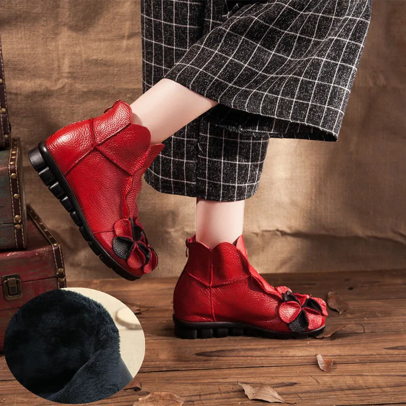 Women Flat Leather Boots Handmade Soft Sole Comfortable Vintage Shoes